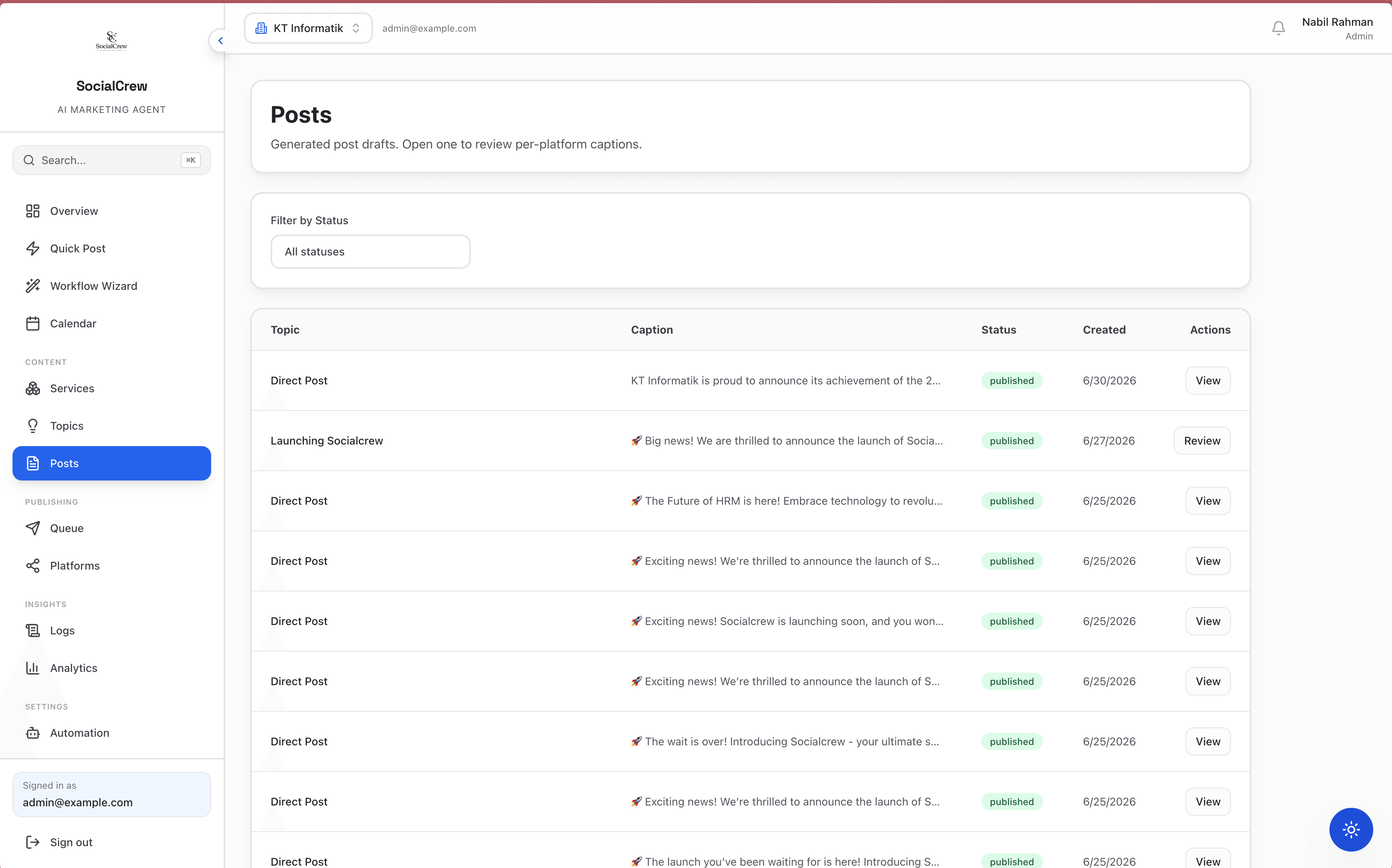 AI drafts per-platform posts